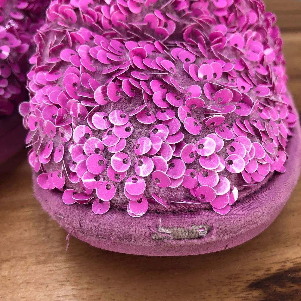 UGG Classic Short Sequin Pink Boots Girls Size 4 Sparkle Shearling Lined